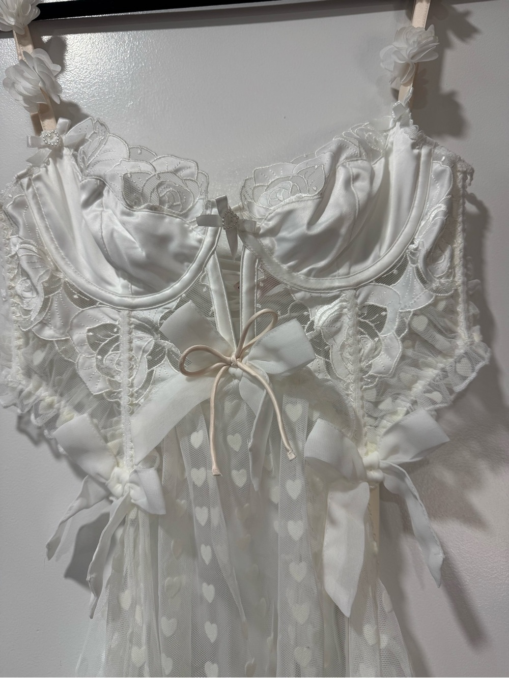 For Love And Lemons Amore White Sheer Lace Heart-Print Bridal Slip Dress XS - Picture 9 of 14